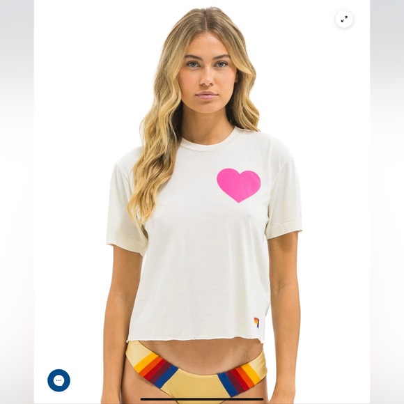 Aviator Nation Tops - Aviator Nation Heart Print Boyfriend Tee in vintage white and pink, M, NWT!
